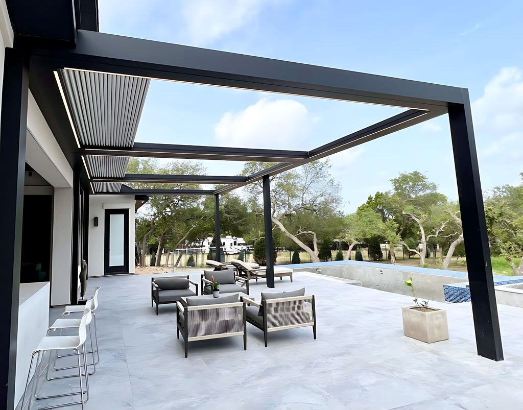 [Motorized Retractable] Patio Backyard Automatic Outdoor Kitchen Aluminum Louvered Pergola With LED