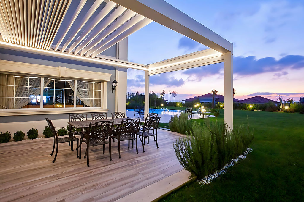 [Motorized Retractable] Patio Backyard Automatic Outdoor Kitchen Aluminum Louvered Pergola With LED