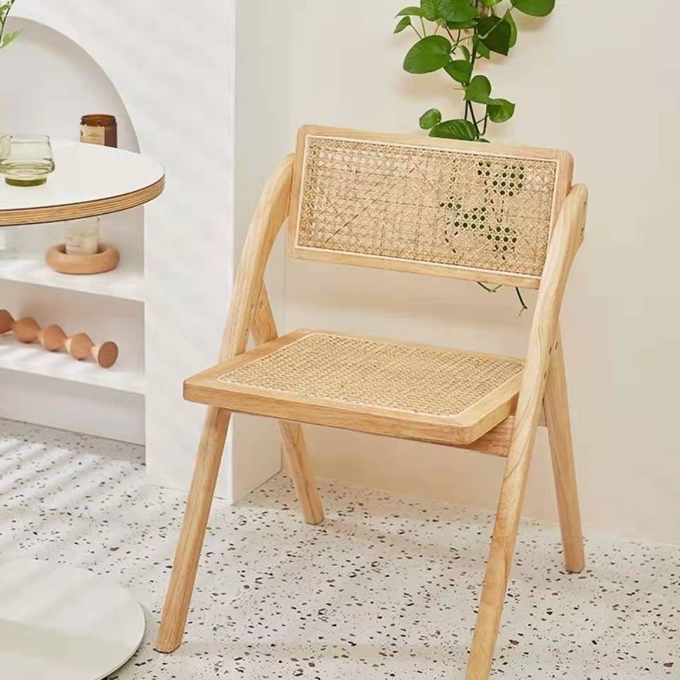 Foldable Wood Rattan Dining Room Chairs