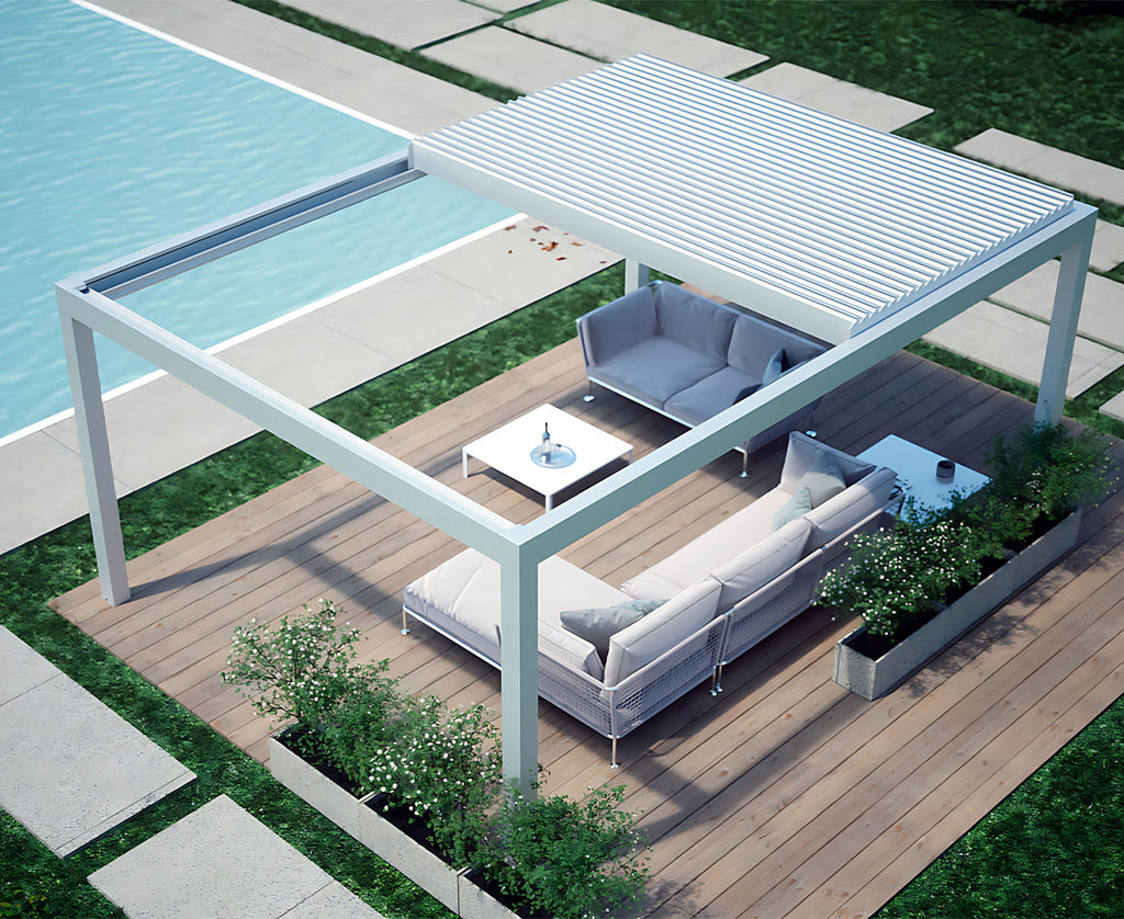 [Motorized Retractable] Patio Backyard Automatic Outdoor Kitchen Aluminum Louvered Pergola With LED