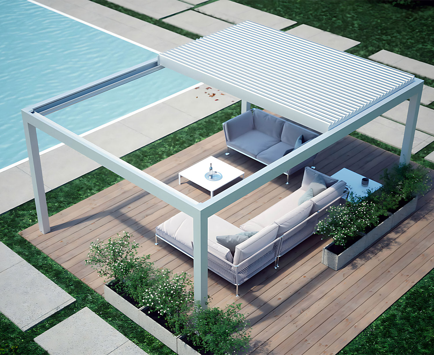 [Motorized Retractable] Patio Backyard Automatic Outdoor Kitchen Aluminum Louvered Pergola With LED