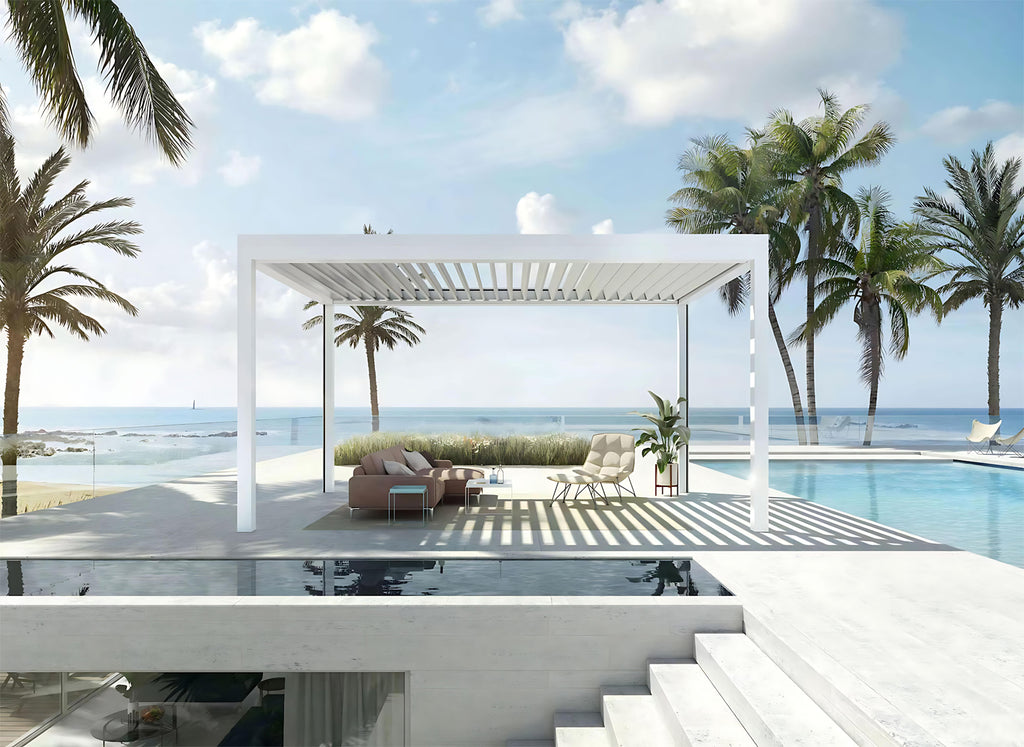 [Standard Motorized] Patio Covers Backyard Automatic Outdoor Kitchen Bioclimatic Aluminum Louvered Pergola With LED Light