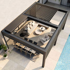 [Motorized Retractable] Patio Backyard Automatic Outdoor Kitchen Aluminum Louvered Pergola With LED