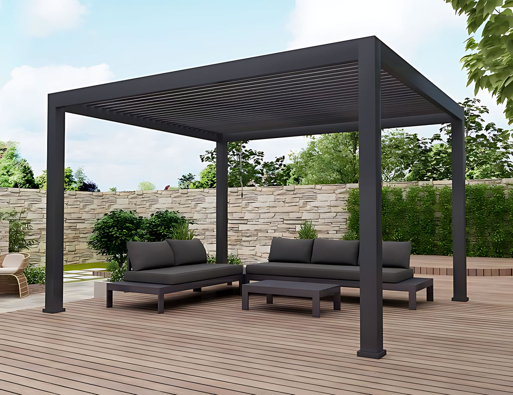 Pérgola de aluminio con lamas bioclimáticas para patio, cocina exterior automática, cubierta motorizada personalizable de 10 x 10 pies
