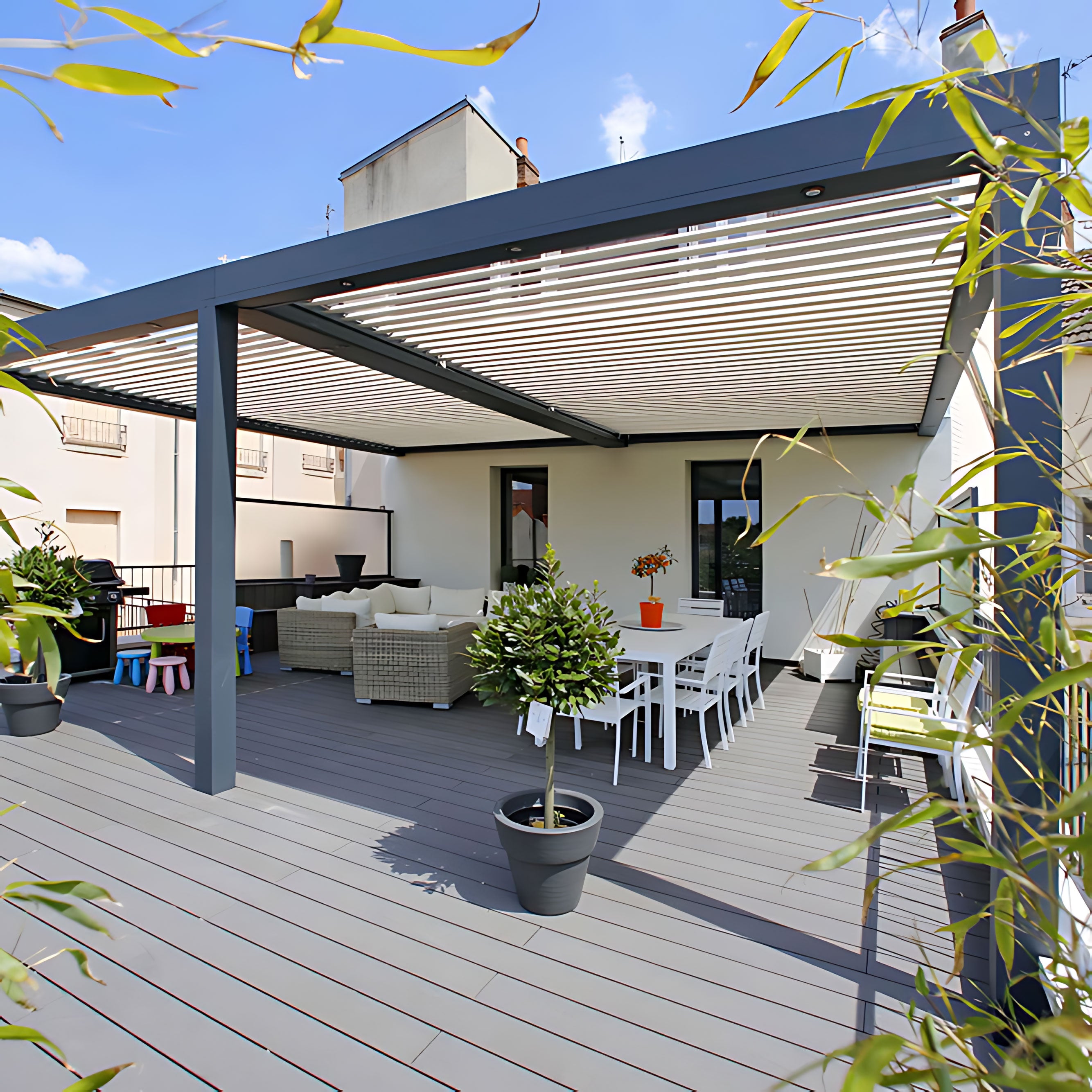 [Deluxe Manual] Patio Covers Backyard Automatic Outdoor Kitchen Bioclimatic Aluminum Louvered Pergola With LED Light