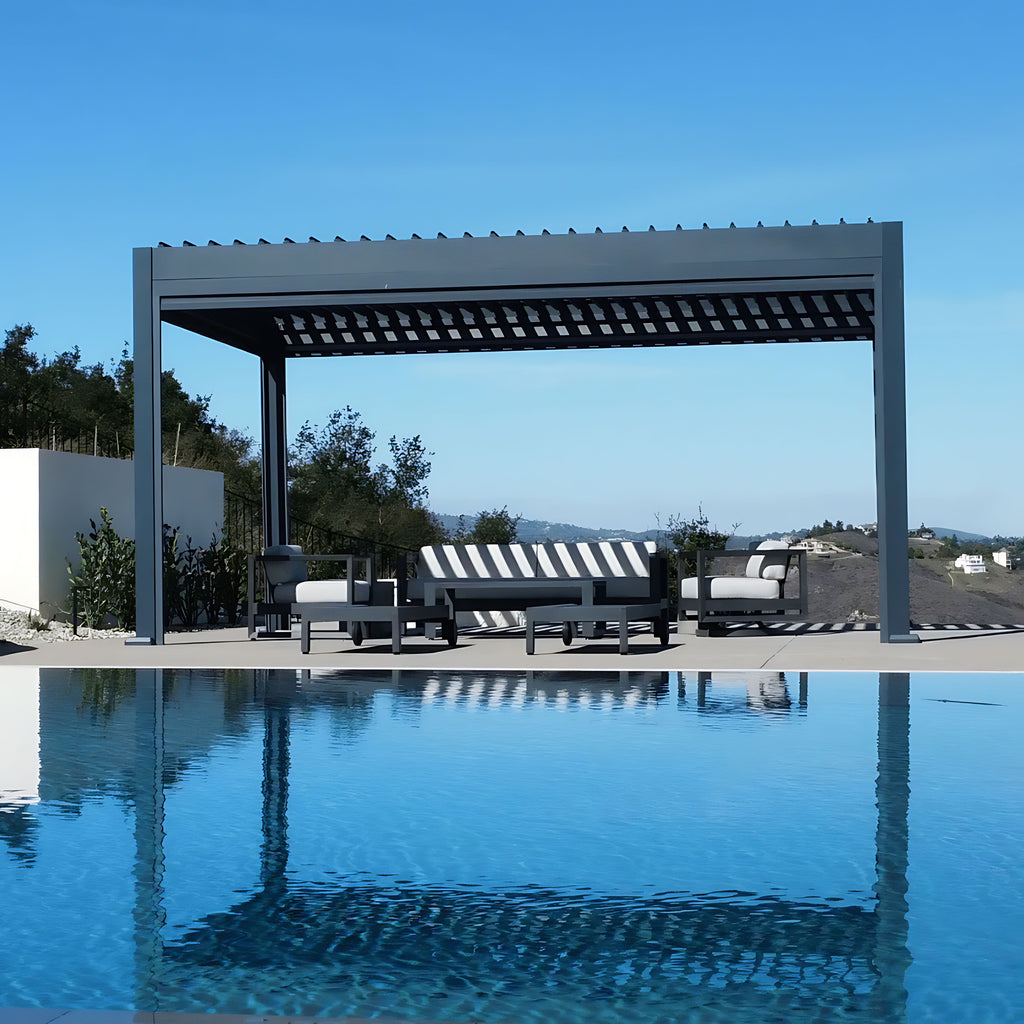 [Deluxe Manual] Patio Covers Backyard Automatic Outdoor Kitchen Bioclimatic Aluminum Louvered Pergola With LED Light