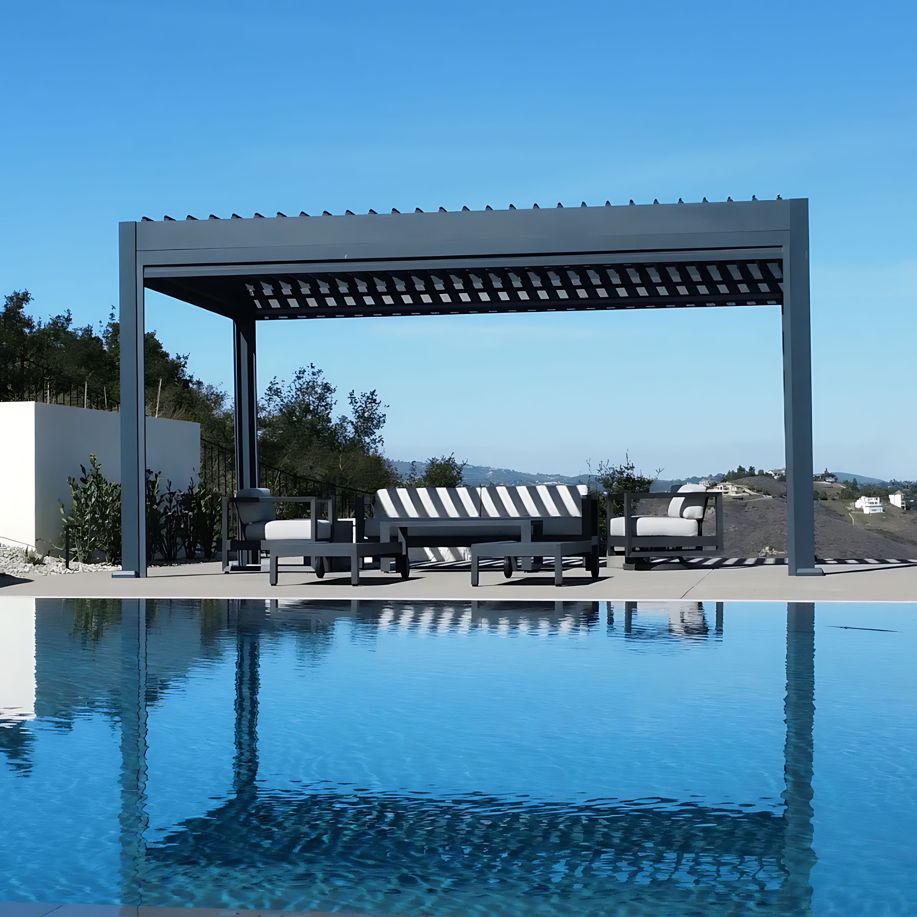 [Deluxe Manual] Patio Covers Backyard Automatic Outdoor Kitchen Bioclimatic Aluminum Louvered Pergola With LED Light