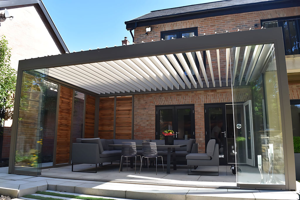 [Deluxe Manual] Patio Covers Backyard Automatic Outdoor Kitchen Bioclimatic Aluminum Louvered Pergola With LED Light