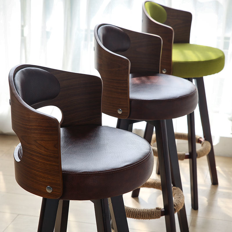 Counter Height Soft Back High Chair Swivel Wooden Bar Stool Chair