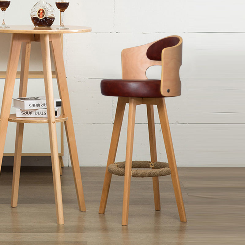 Counter Height Soft Back High Chair Swivel Wooden Bar Stool Chair