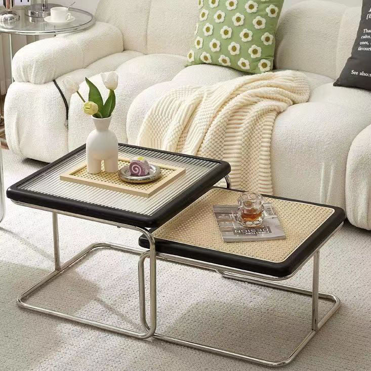 Rattan Wood Glass Metal Coffee Side End Table