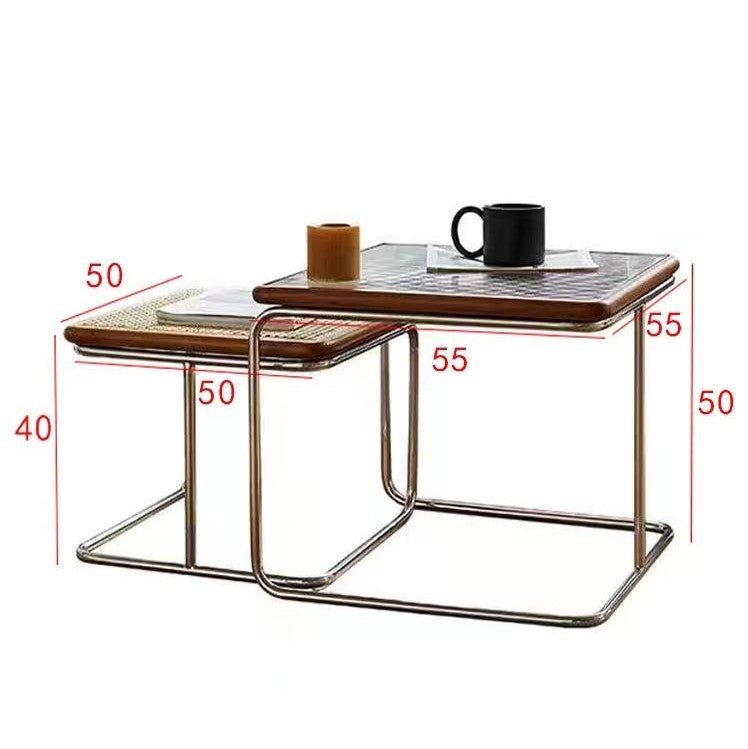 Rattan Wood Glass Metal Coffee Side End Table