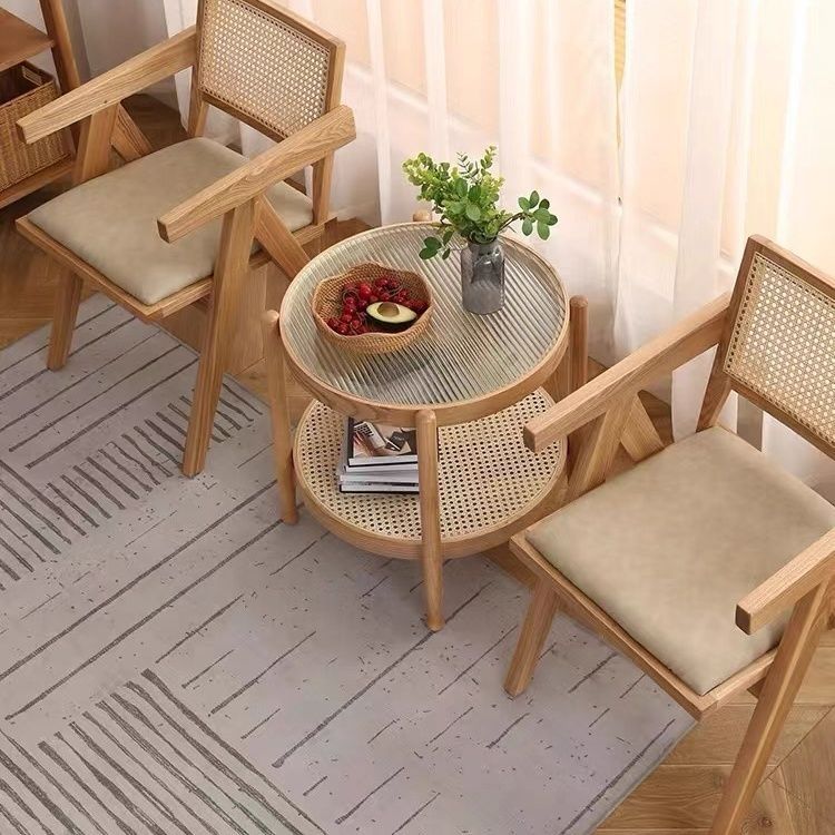 Rattan Wood Glass Coffee Side End Table