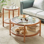 Rattan Wood Glass Coffee Side End Table