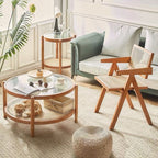 Rattan Wood Glass Coffee Side End Table