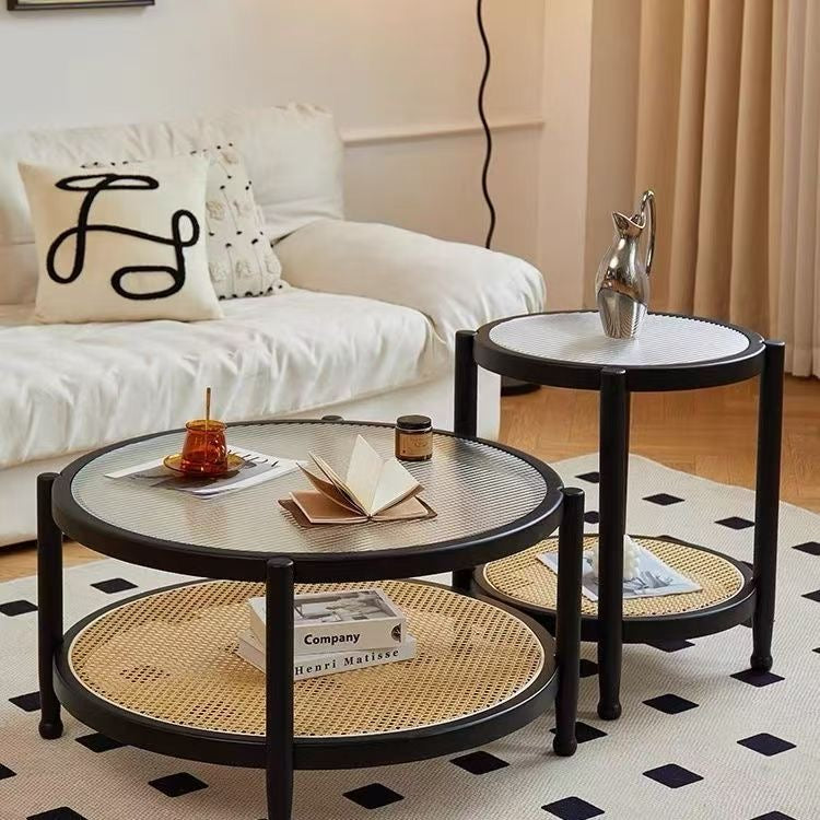Rattan Wood Glass Coffee Side End Table