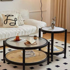 Rattan Wood Glass Coffee Side End Table