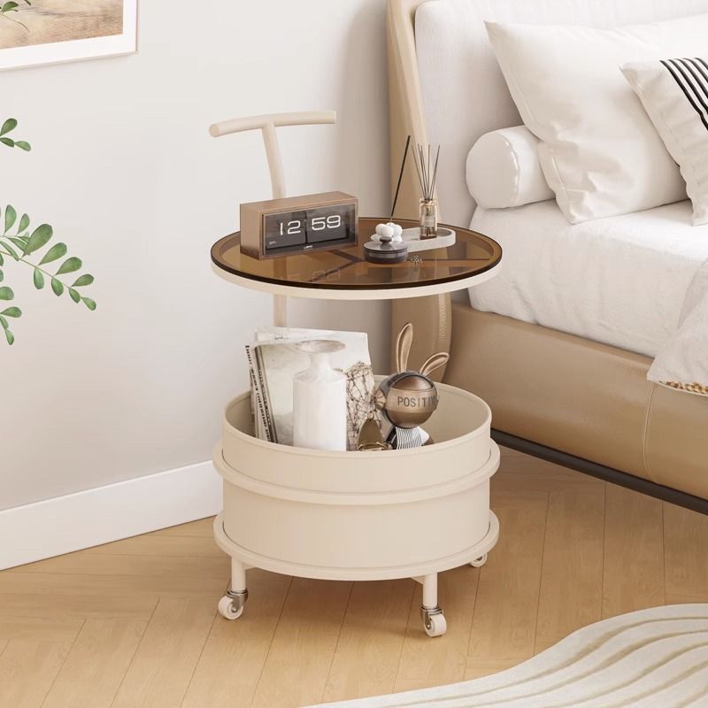 Wheel Metal Glass Coffee Side End Table