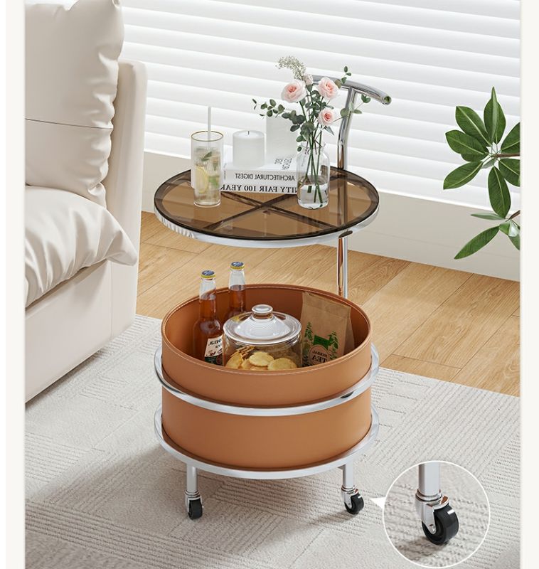 Wheel Metal Glass Coffee Side End Table